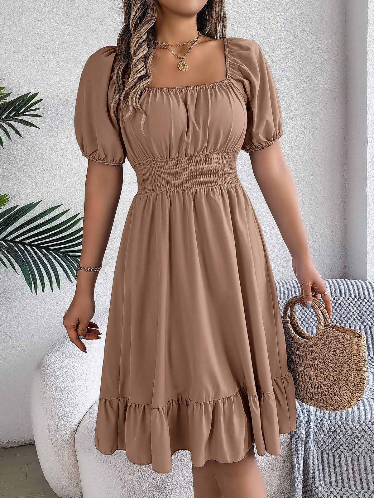Lydia Crane | Square Neck Summer Dress With Puff Sleeves