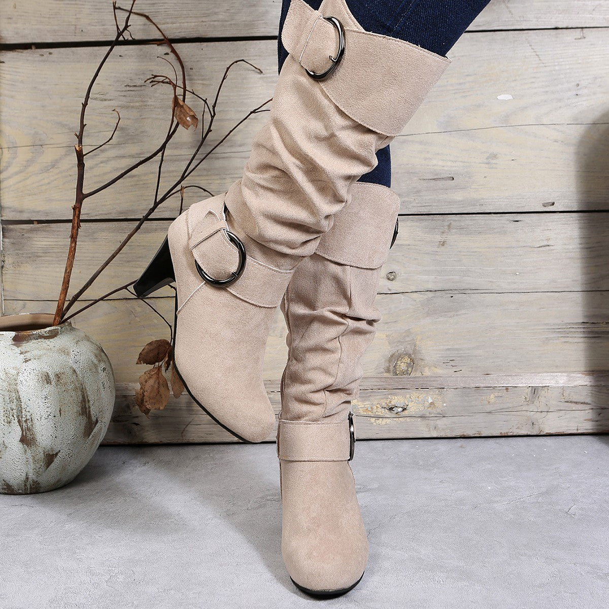 Daisy Kirkwood | Slouchy Suede Knee-High Heeled Boots