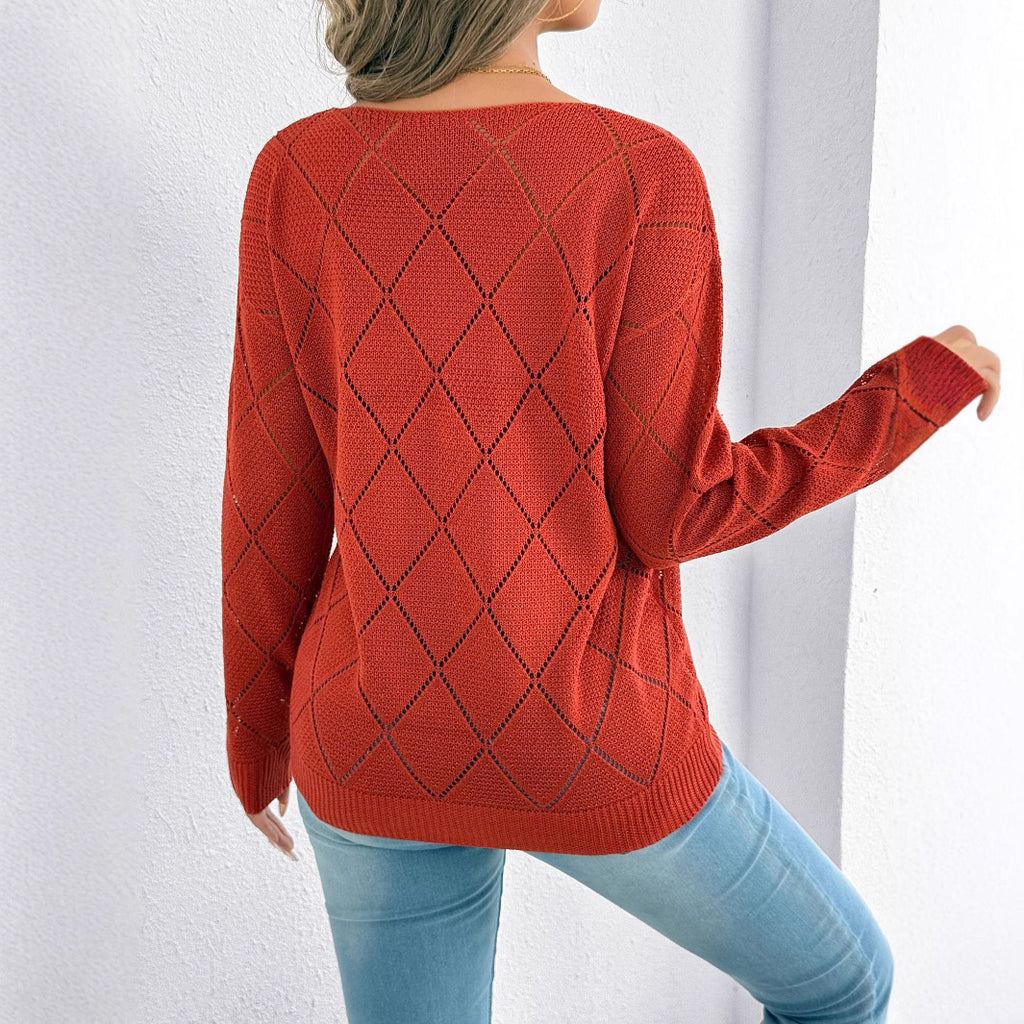 Bridget Whitfield | Orange Crochet Cutout V-Neck Sweater