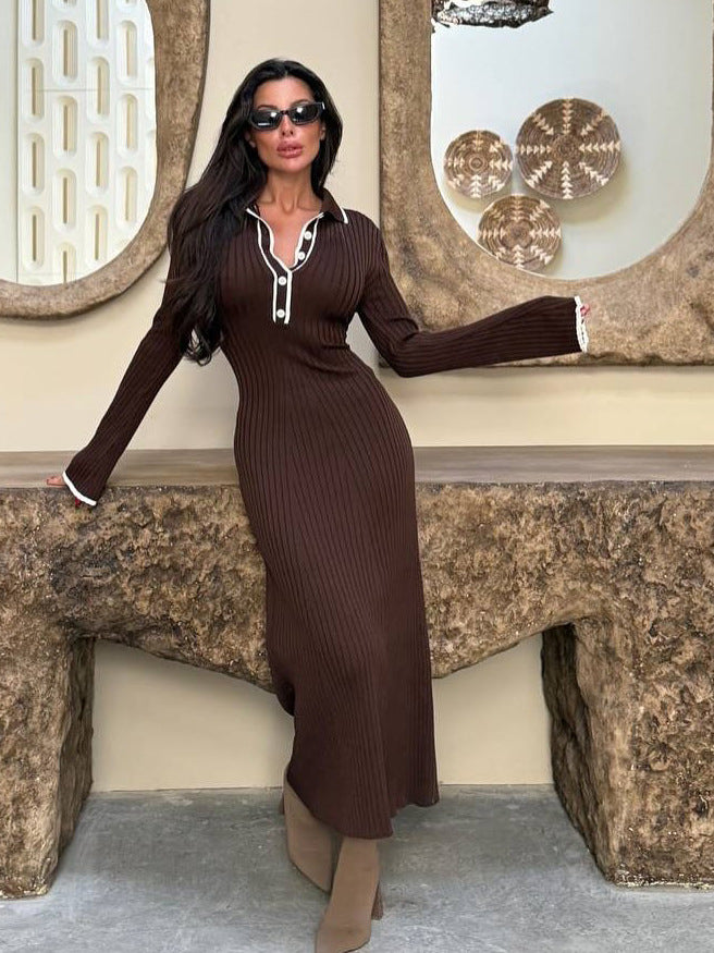 Rosalind Kingsley | Ribbed Knit Midi Dress With Contrast Trim
