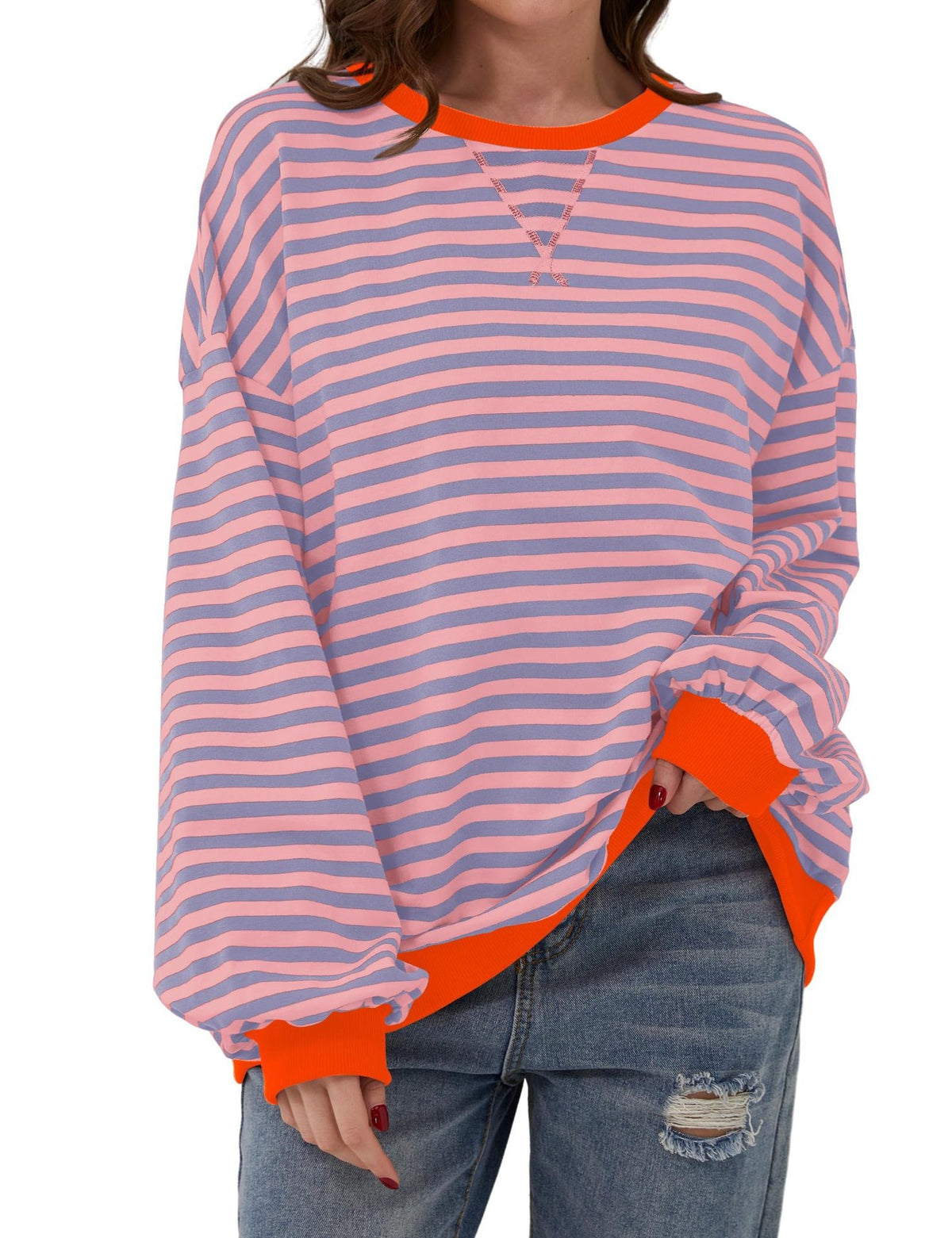 Eleanor Prescott | Striped Oversized Crew Neck Sweatshirt