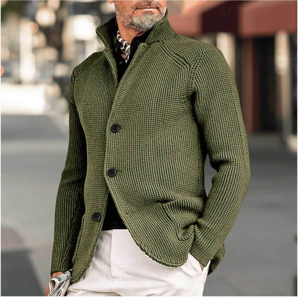 Duncan Ashwood | Olive Waffle-Knit Sweater With Button Front