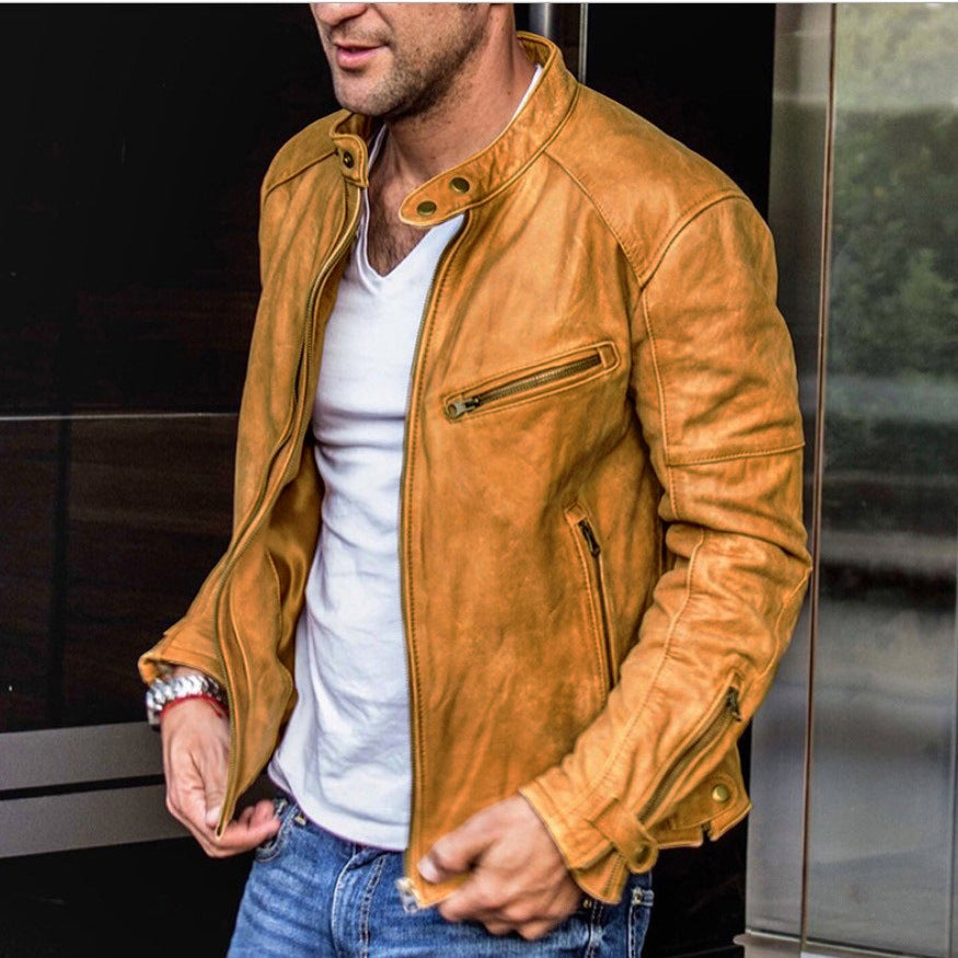 Graham Ellery | Stand Collar Leather Jacket for Men