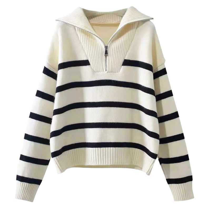 Siobhan Byrne | Striped Half-Zip Collared Knit Sweater