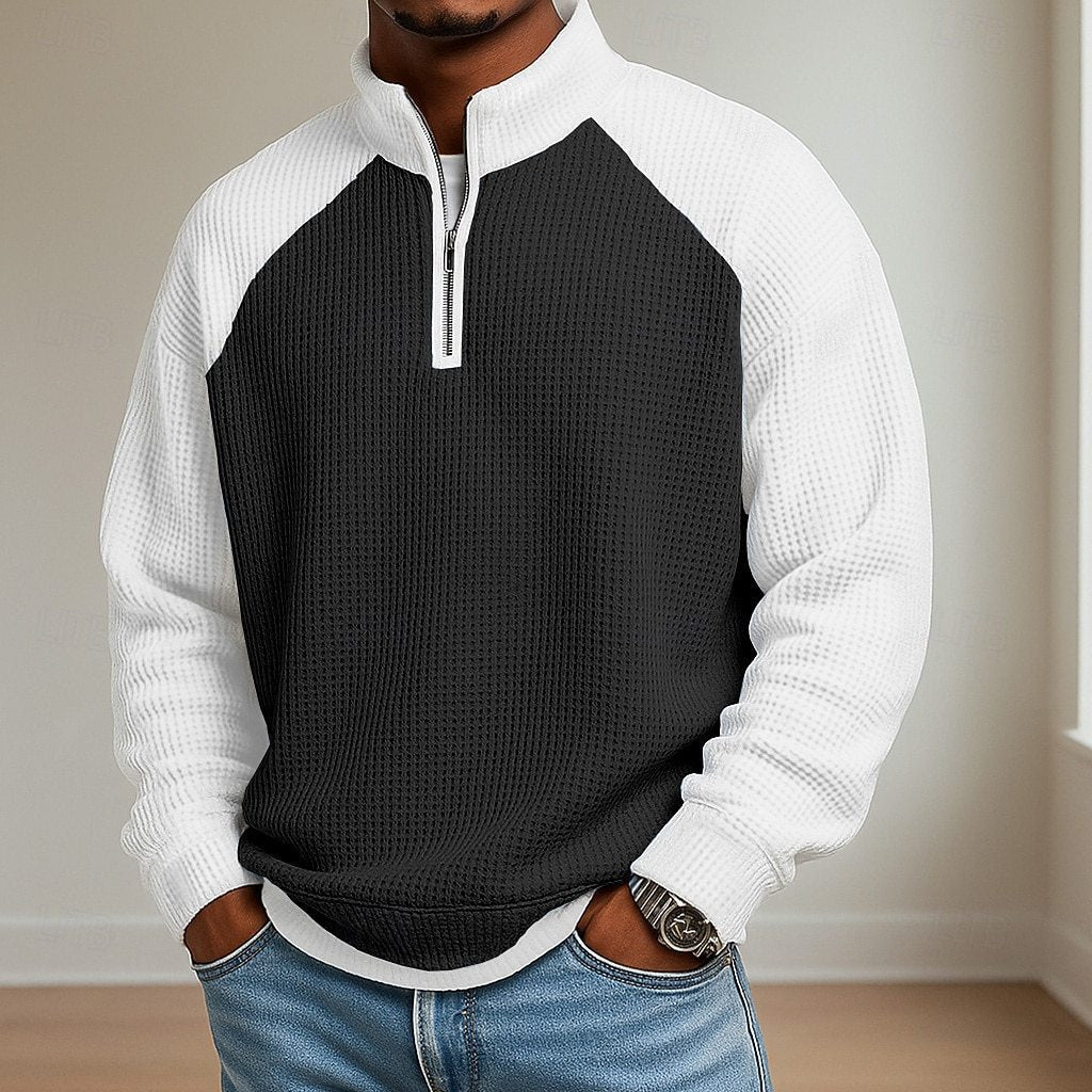 Rowan Ashgrove | Colour-Block Waffle Knit Quarter-Zip Jumper