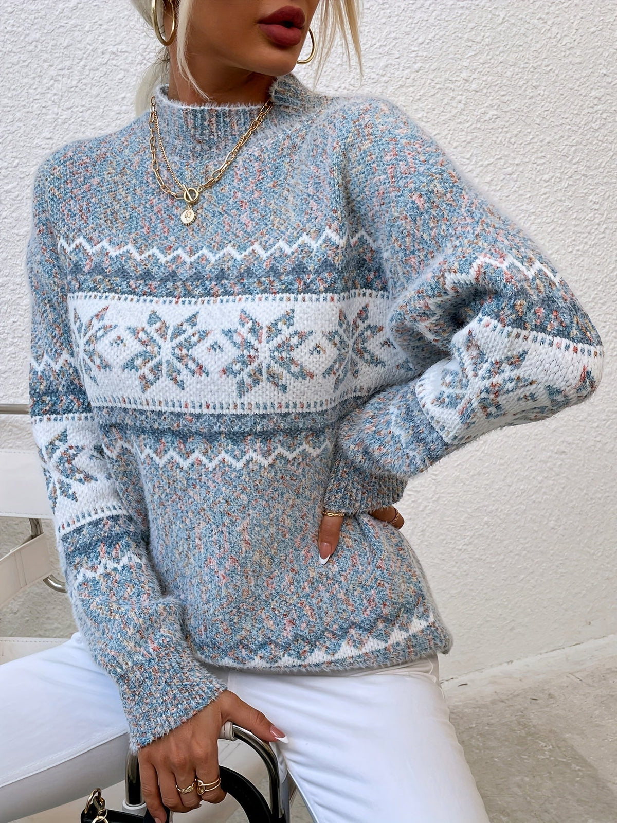 Cressida Ainsworth | Cozy Snowflake Mock-Neck Sweater