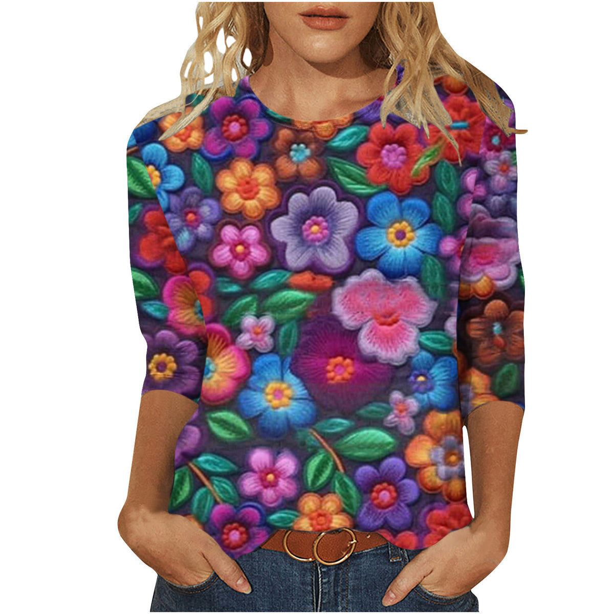 Marigold Sedgwick | Floral 3D Print Round Neck Top