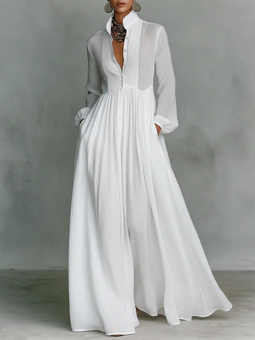 Freya Ellingham | Linen Maxi Dress With Pintuck Bib