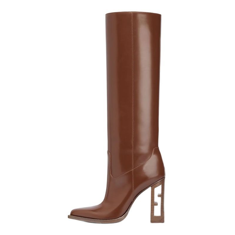 Ottilie Marsh | Chunky Heel Knee-High Boots in Tan Leather