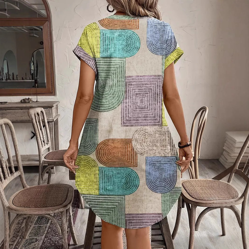 Harriet Landon | Geometric Print Shirt Dress With V-Neck