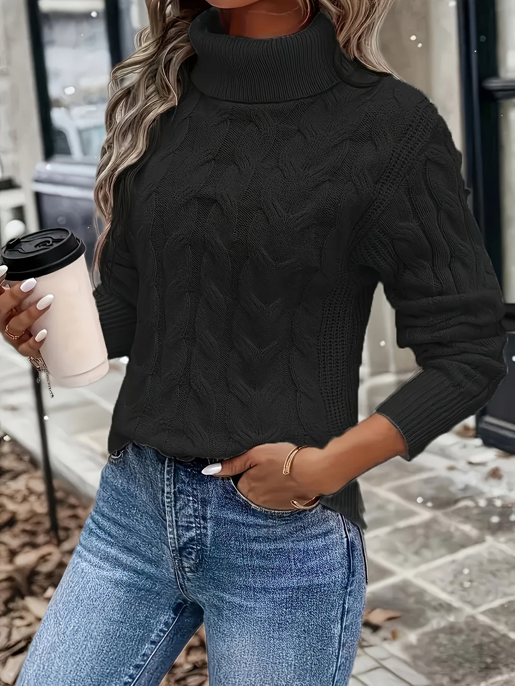 Kirsty Whitmore | Cozy Cable-Knit Turtleneck Sweater