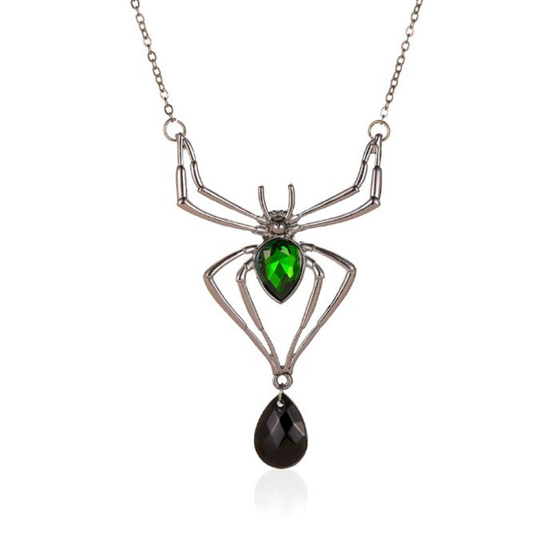 Freya Whitlock | Gothic Spider Necklace With Emerald Stone Detail