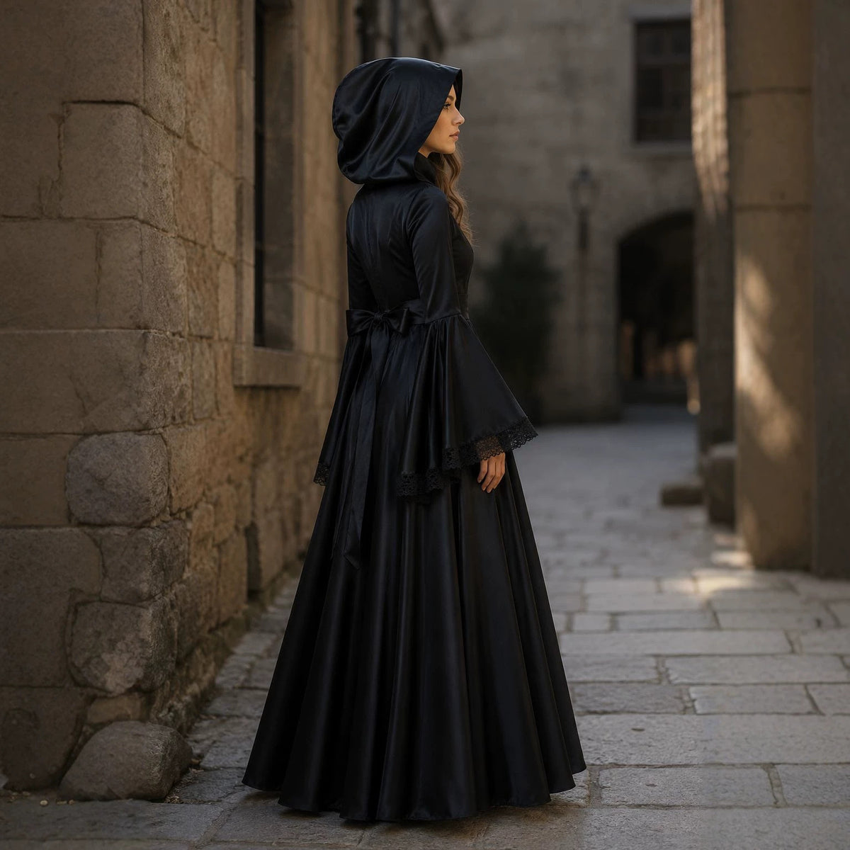 Isla Redmayne | Hooded Witch Halloween Dress With Bell Sleeves