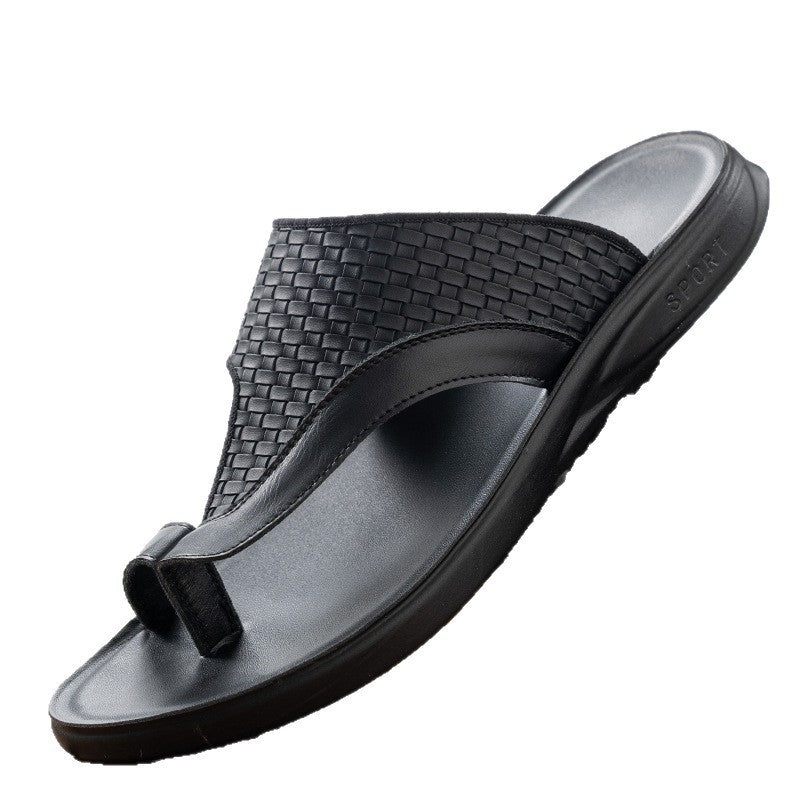 Malcolm Fairweather | Woven Leather Slippers with Thong Strap