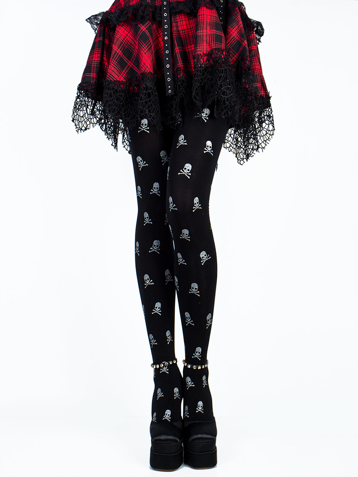 Eliza Marchbanks | Glitter Skull Print Halloween Tights