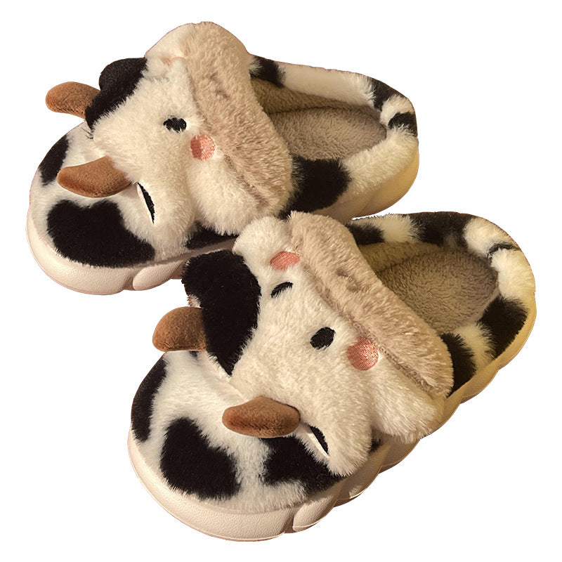 Millicent Hill | Cosy Cow Print Plush Slippers