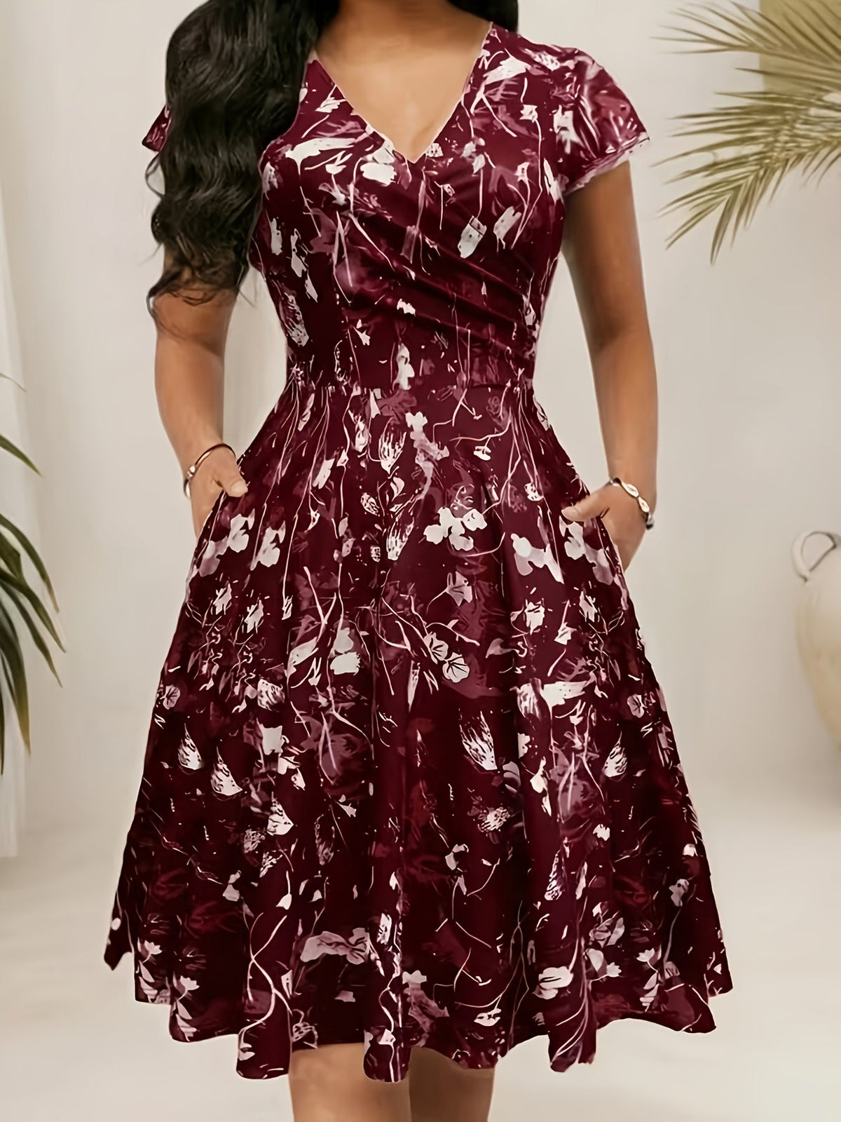 Harriet Blackwood | Floral A-Line Midi Dress With Pockets