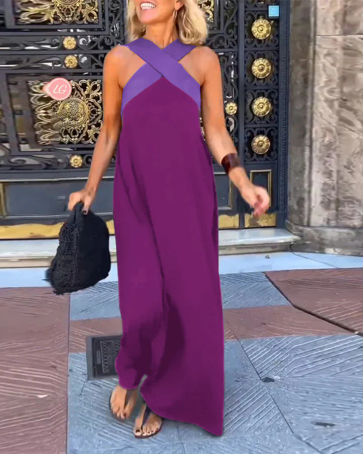 Charlotte Ferris | Cross-Strap Halter Maxi Dress