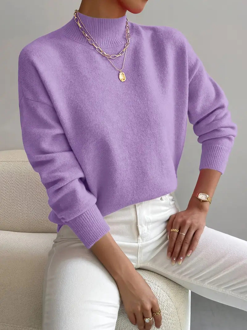 Rosalind Carver | White Mock Neck Knit Pullover Sweater