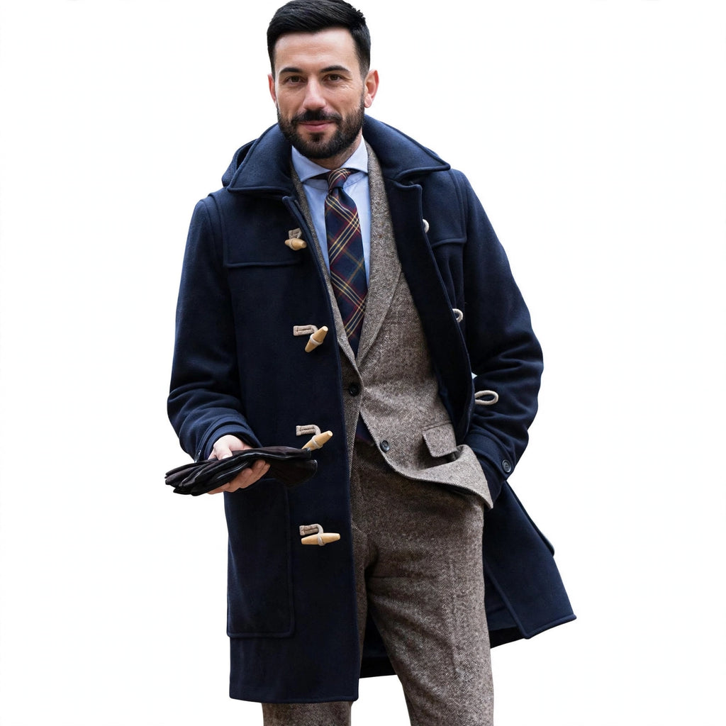 Duncan Ashfield | Navy Wool Duffle Mens Coat With Hood