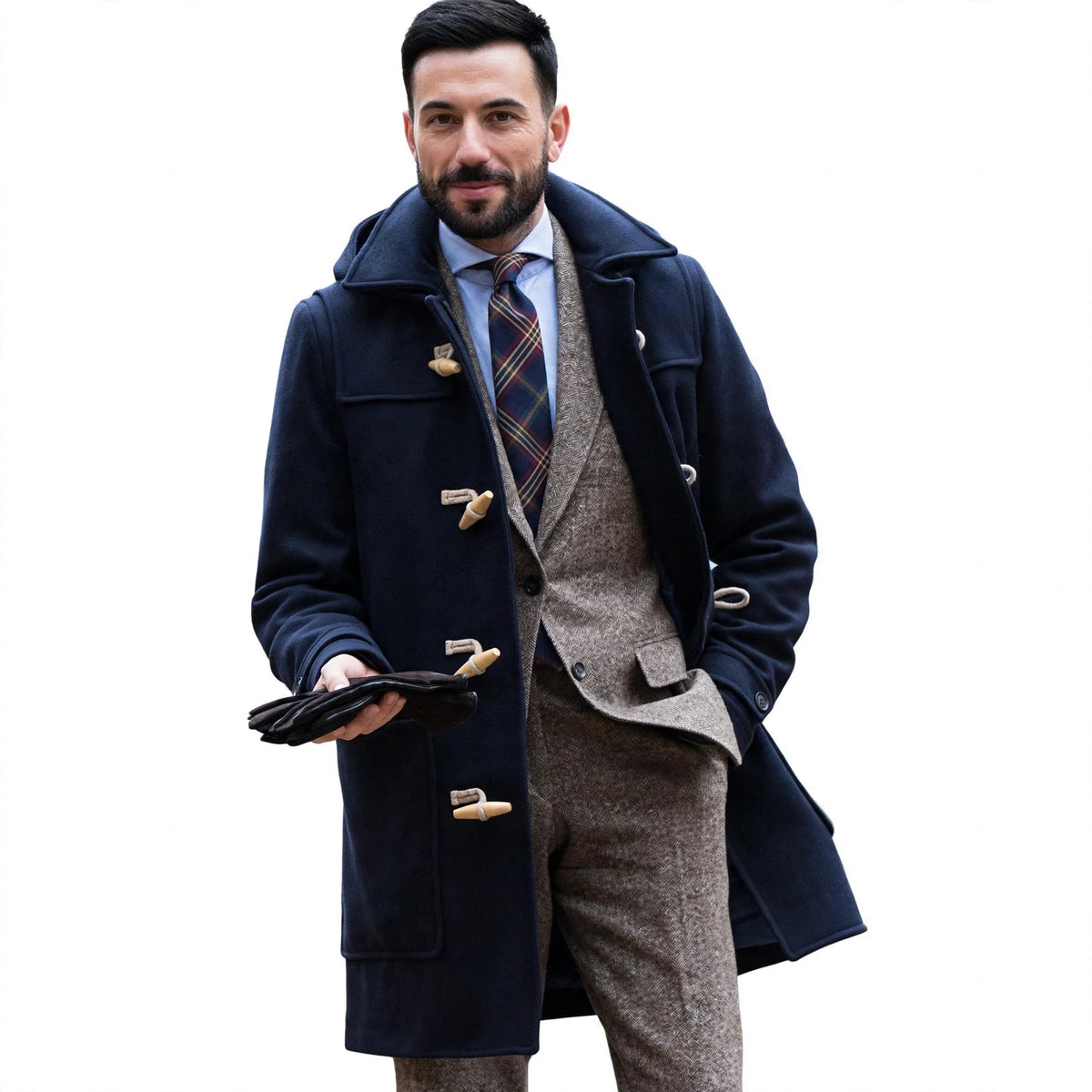 Duncan Ashfield | Navy Wool Duffle Mens Coat With Hood
