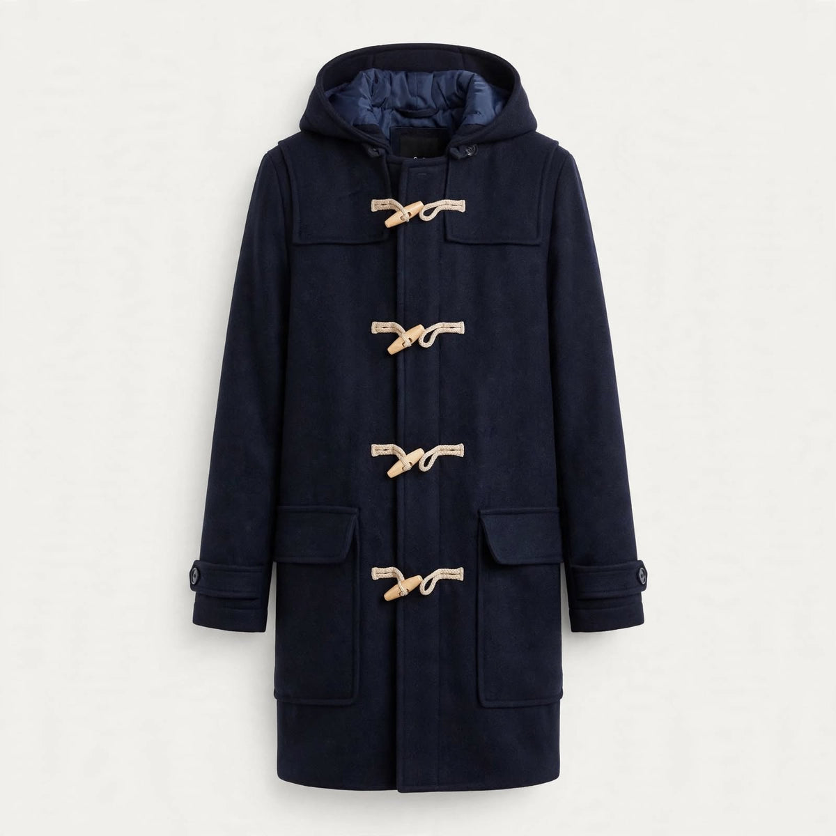 Duncan Ashfield | Navy Wool Duffle Mens Coat With Hood