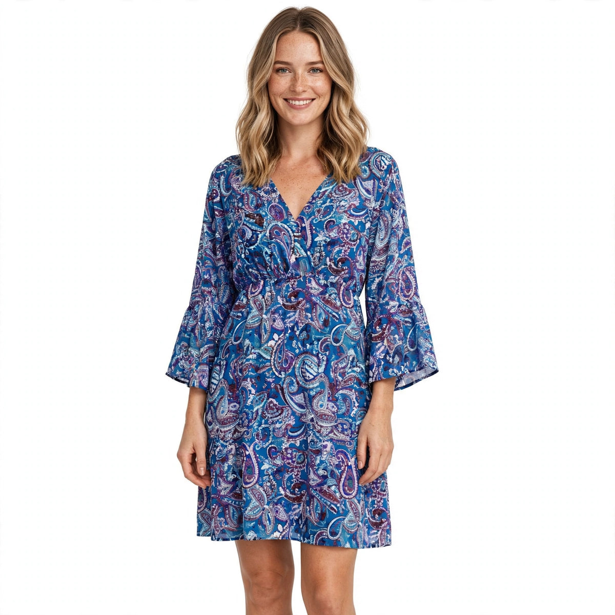 Rowena Colebrook | Paisley Print Bell Sleeve Wrap Dress