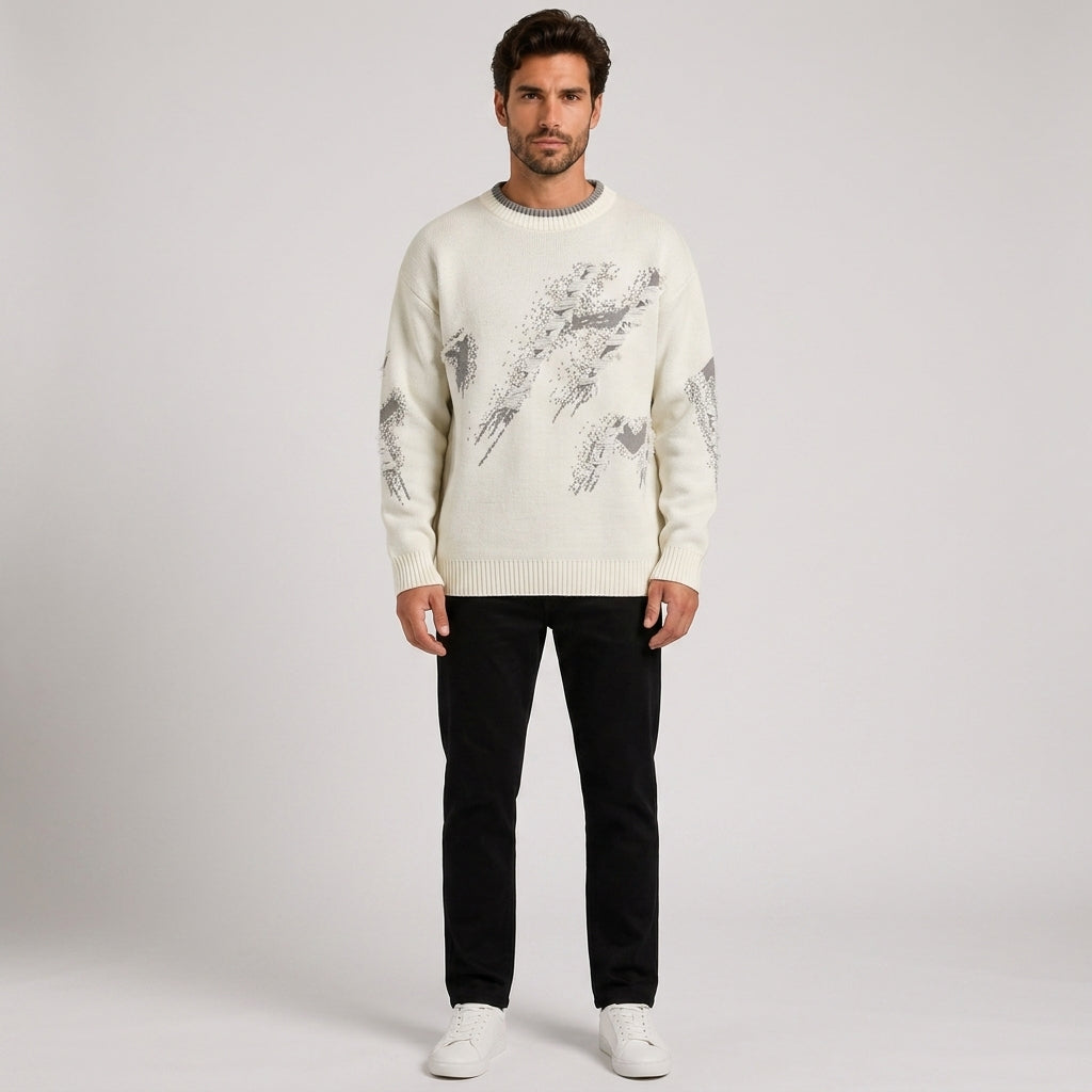 Angus Jones | Distressed Knit Crew Neck Sweater - White