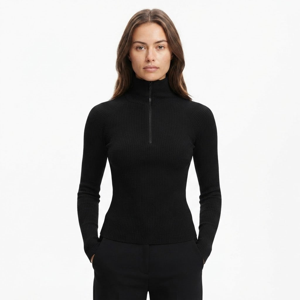 Aoife Sullivan | Ribbed Knit Zip-Neck Slim Fit Top