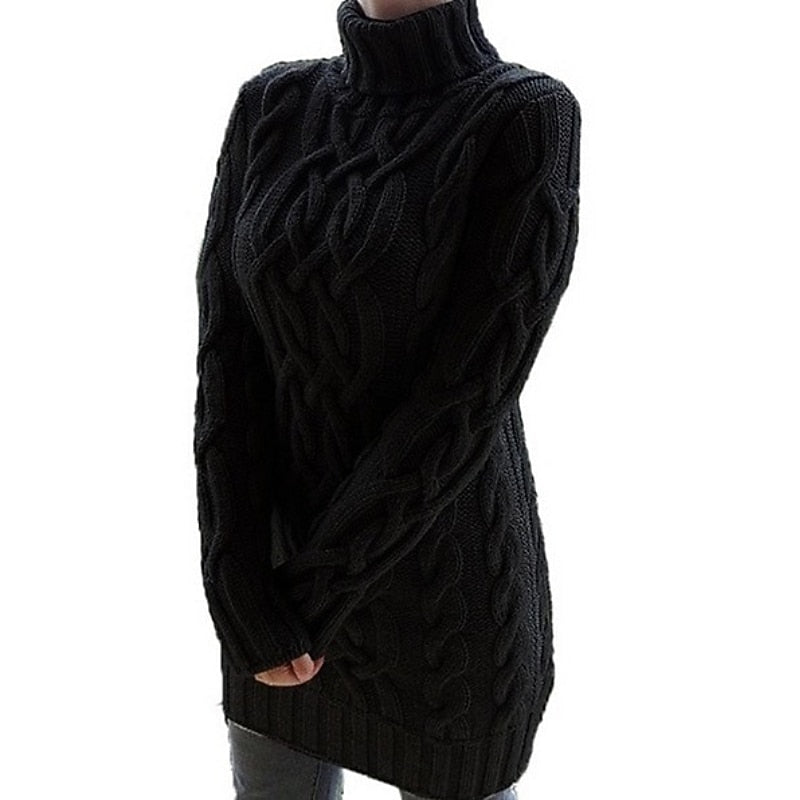 Olivia Lewis | Cable-Knit Turtleneck Sweater Dress