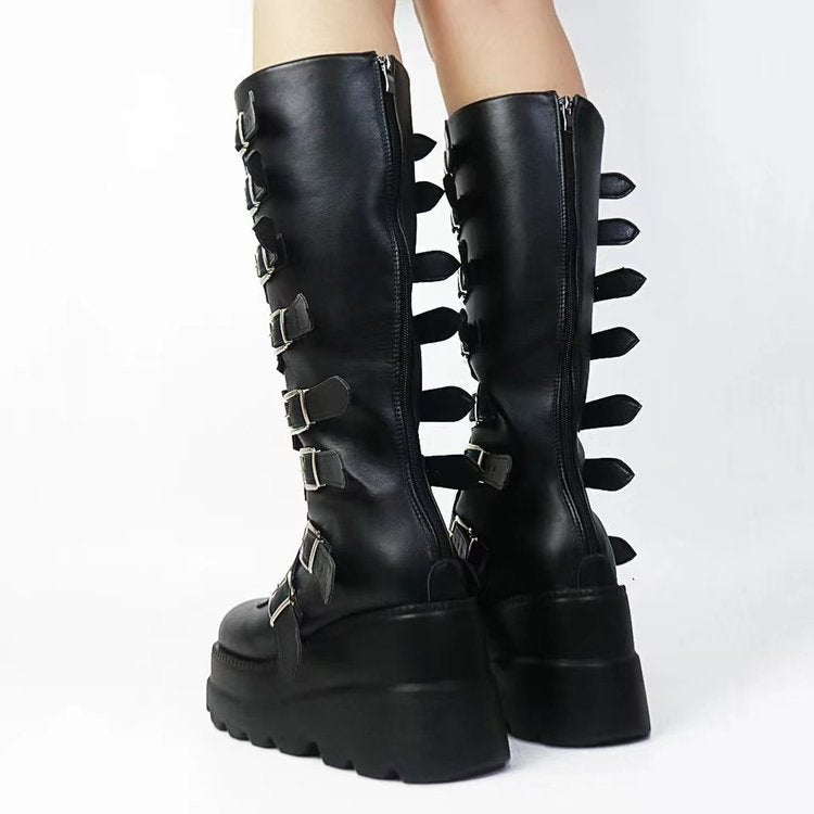 Millicent Barrow | Buckle Platform Knee-High Boots