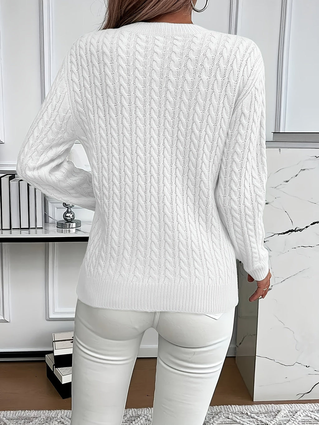Millicent Hall | Cable-Knit Round Neck Sweater