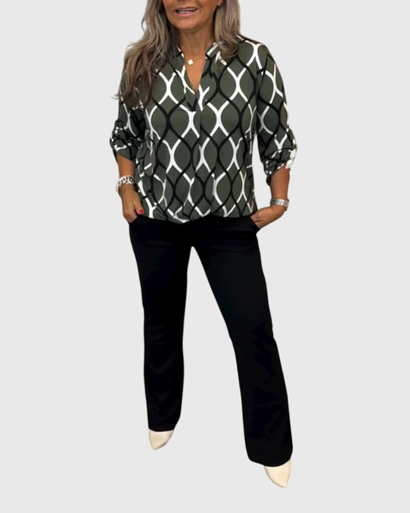 Freya Sutton | Geometric Print Blouse With V-Neck