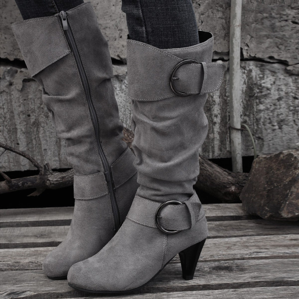 Matilda Grantham | Suede Buckle Knee-High Boots