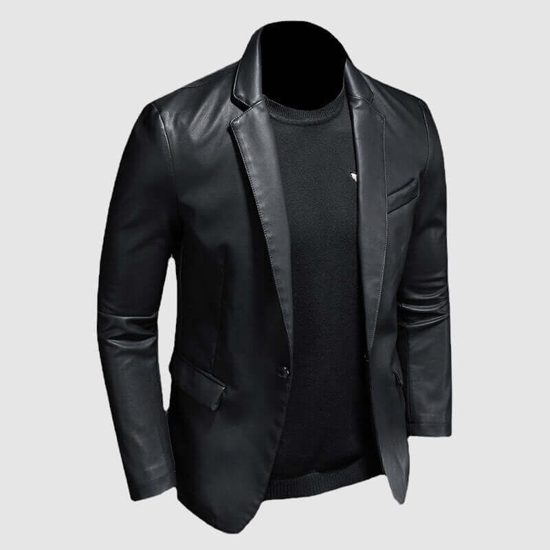 Arthur Barlow | Black Leather Jacket with Notch Lapel for Men