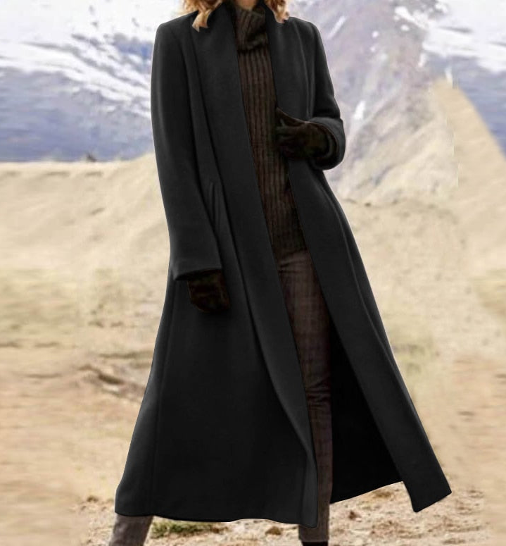 Isla Morris | Long Line Wool-Blend Coat with Lapel Collar