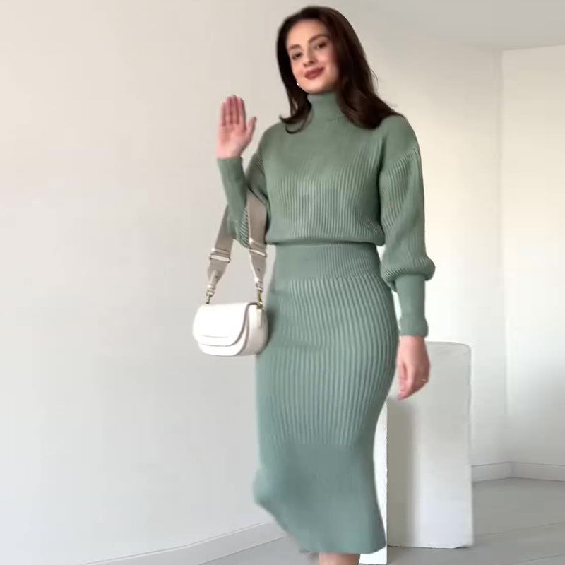 Imogen Walker | Ribbed Knit Turtleneck Skirt Set