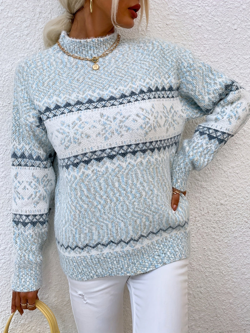 Cressida Ainsworth | Cozy Snowflake Mock-Neck Sweater