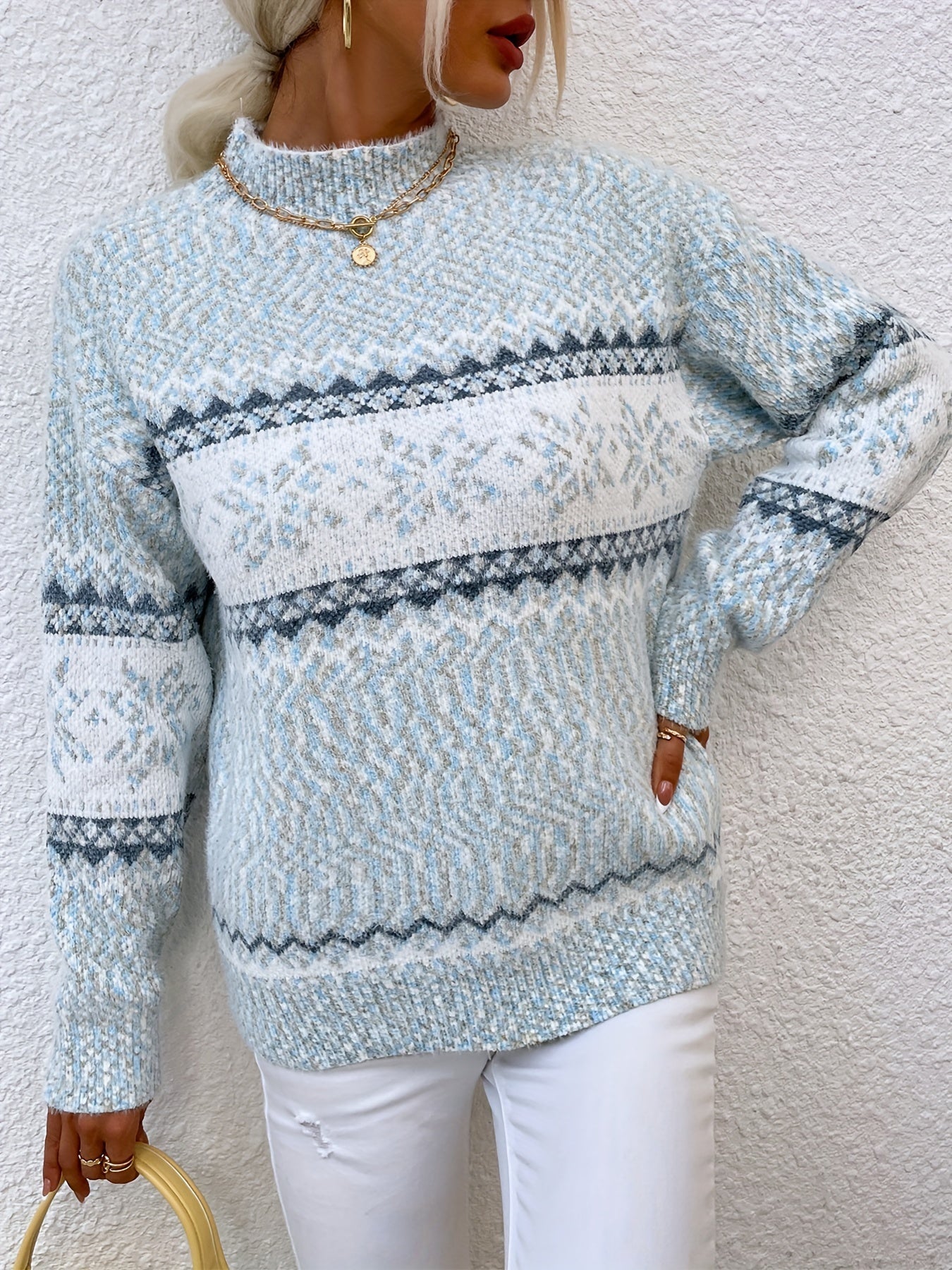 Cressida Ainsworth | Cozy Snowflake Mock-Neck Sweater