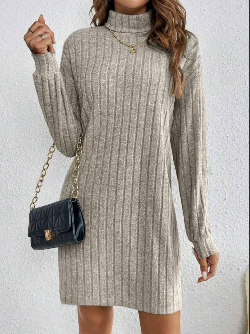 Felicity Smith | Ribbed Turtleneck Knit Mini Dress