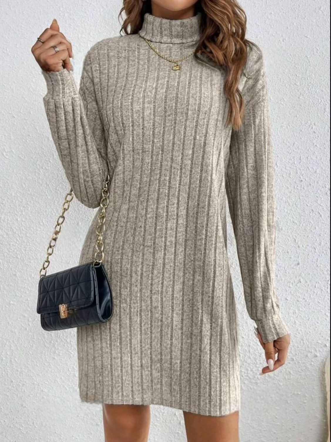 Felicity Smith | Ribbed Turtleneck Knit Mini Dress
