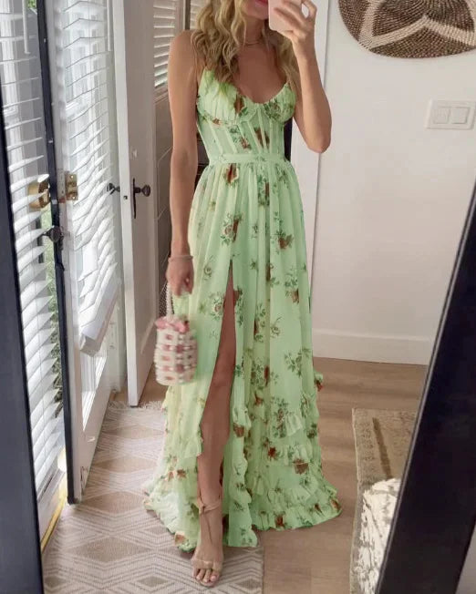 Orla Bancroft | Corset Floral Maxi Dress with Thigh-High Split
