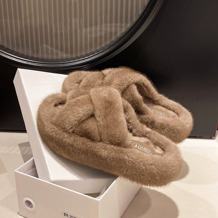 Georgina Pryce | Faux Fur Cross Strap Slippers