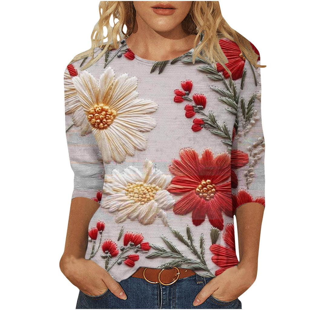 Marigold Sedgwick | Floral 3D Print Round Neck Top
