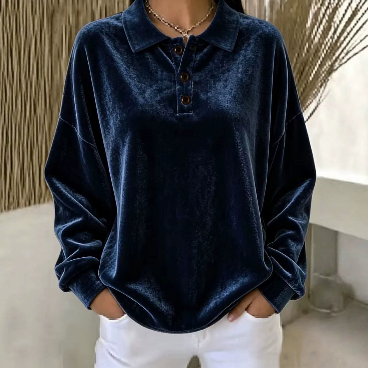 Eilidh Kennedy | Pink Velvet Long-Sleeve Polo Shirt