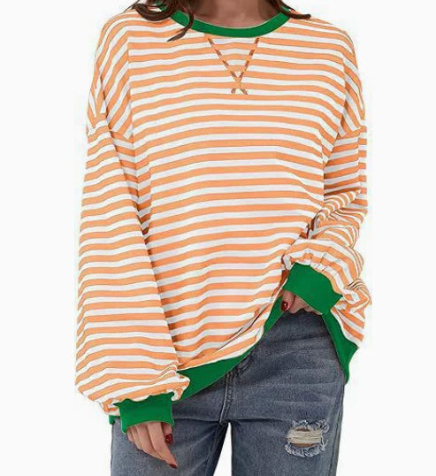 Eleanor Prescott | Striped Oversized Crew Neck Sweatshirt