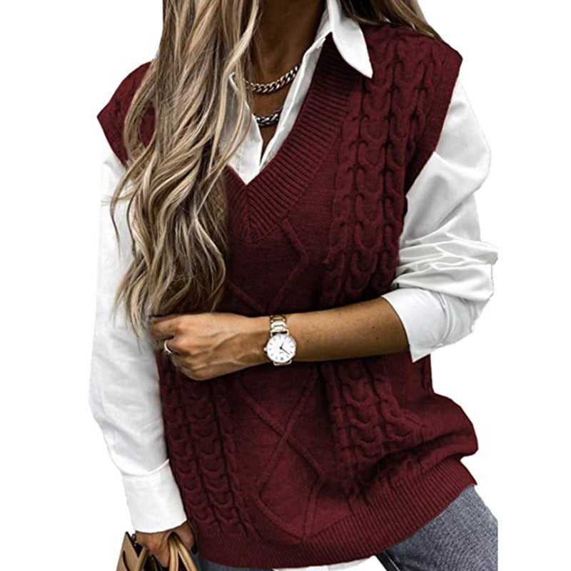 Harriet Baker | Cable Knit V-Neck Sweater Vest