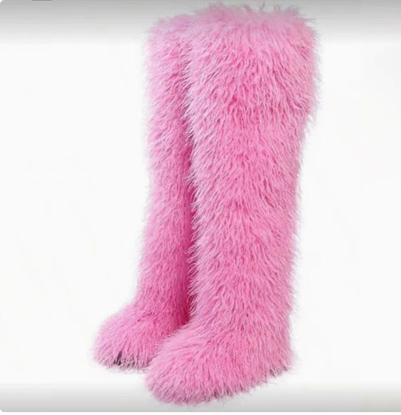 Marigold Ashcombe | Furry Over-The-Knee Flat Boots
