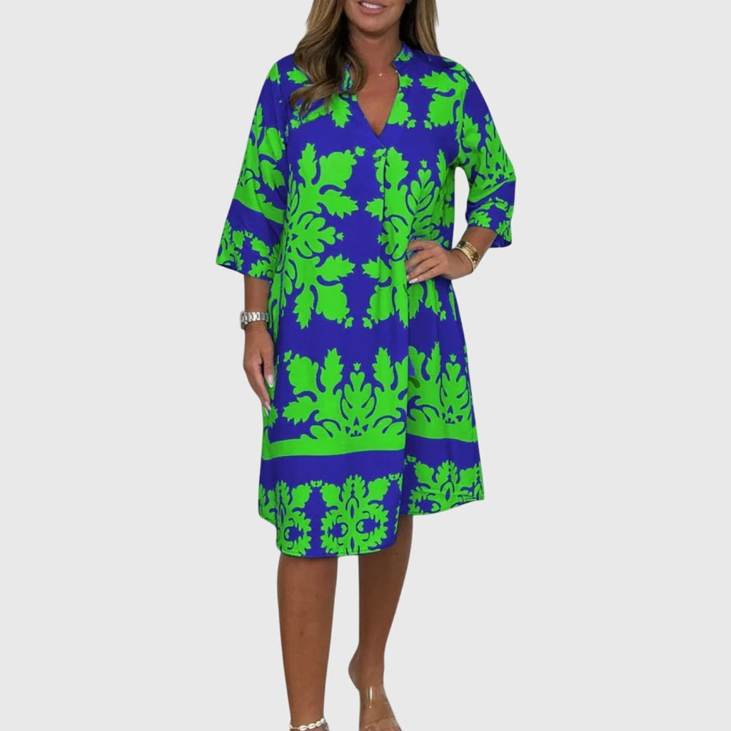 Beatrice Langley | Floral Print Summer Dress with V-Neck