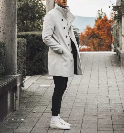 Leopold Marsden | Black Wool Pea Coat With Gold Button Detail